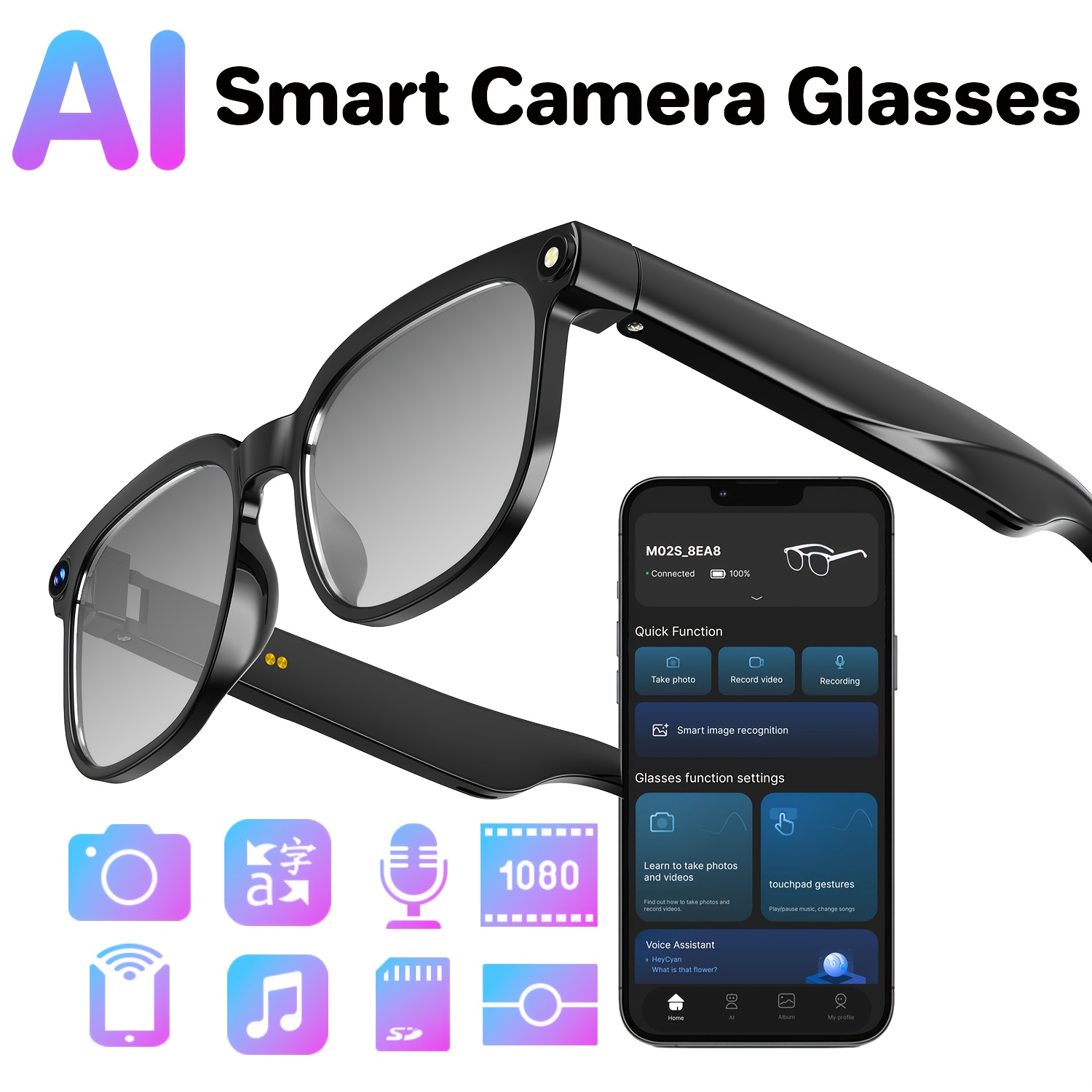 Gafas con cámara inteligente,  - Audio Music Recognition reseña y precio
